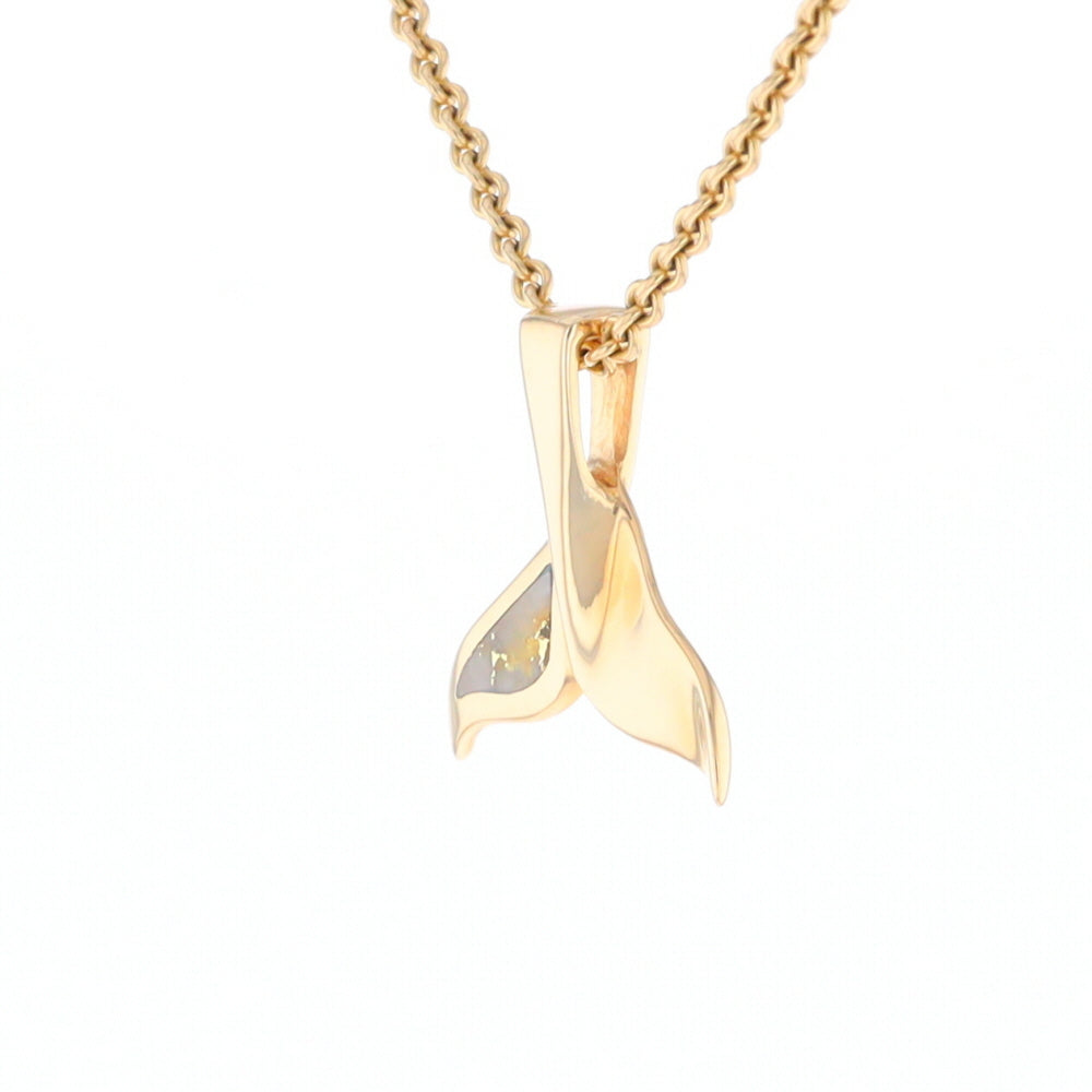 Whale Tail Gold Quartz Single Sided Inlaid Sea Life Pendant