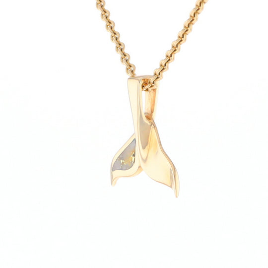 Whale Tail Gold Quartz Single Sided Inlaid Sea Life Pendant