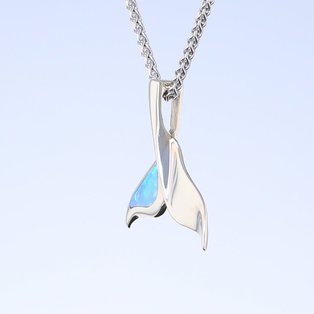 Whale Tail Pendant Natural Opal Single Sided Inlaid Sea Life Pendant