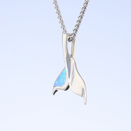 Whale Tail Pendant Natural Opal Single Sided Inlaid Sea Life Pendant