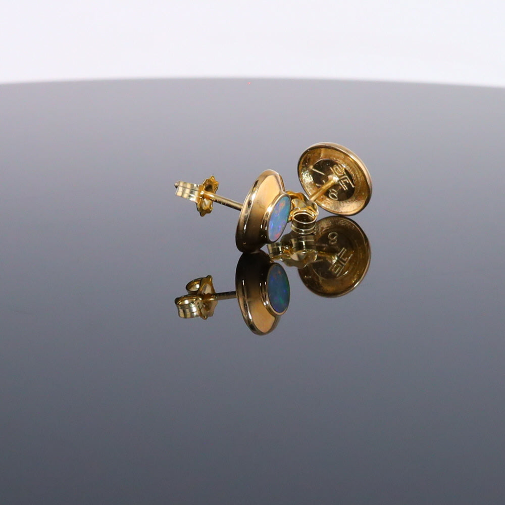 Opal Earrings Round Inlaid Design Studs