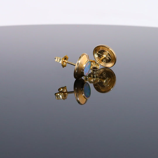 Opal Earrings Round Inlaid Design Studs