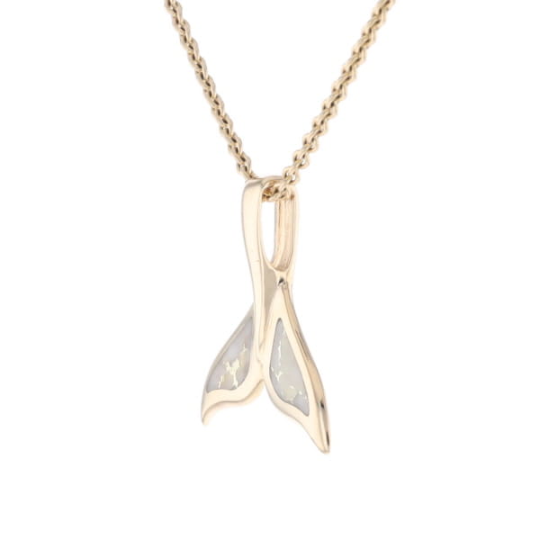 Whale Tail Necklaces Natural Gold Quartz Double Sided Inlaid Pendant