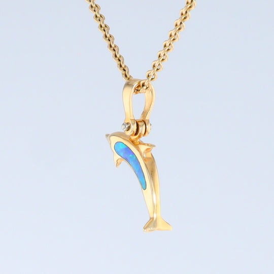 Opal Pendant Inlaid Realistic Dolphin Sea Life Design