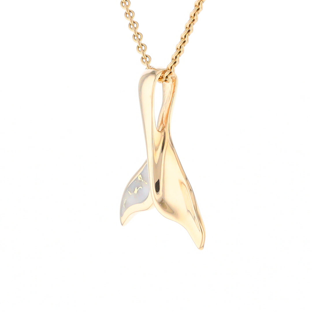 Whale Tail Gold Quartz Single Sided Inlaid Sea Life Pendant