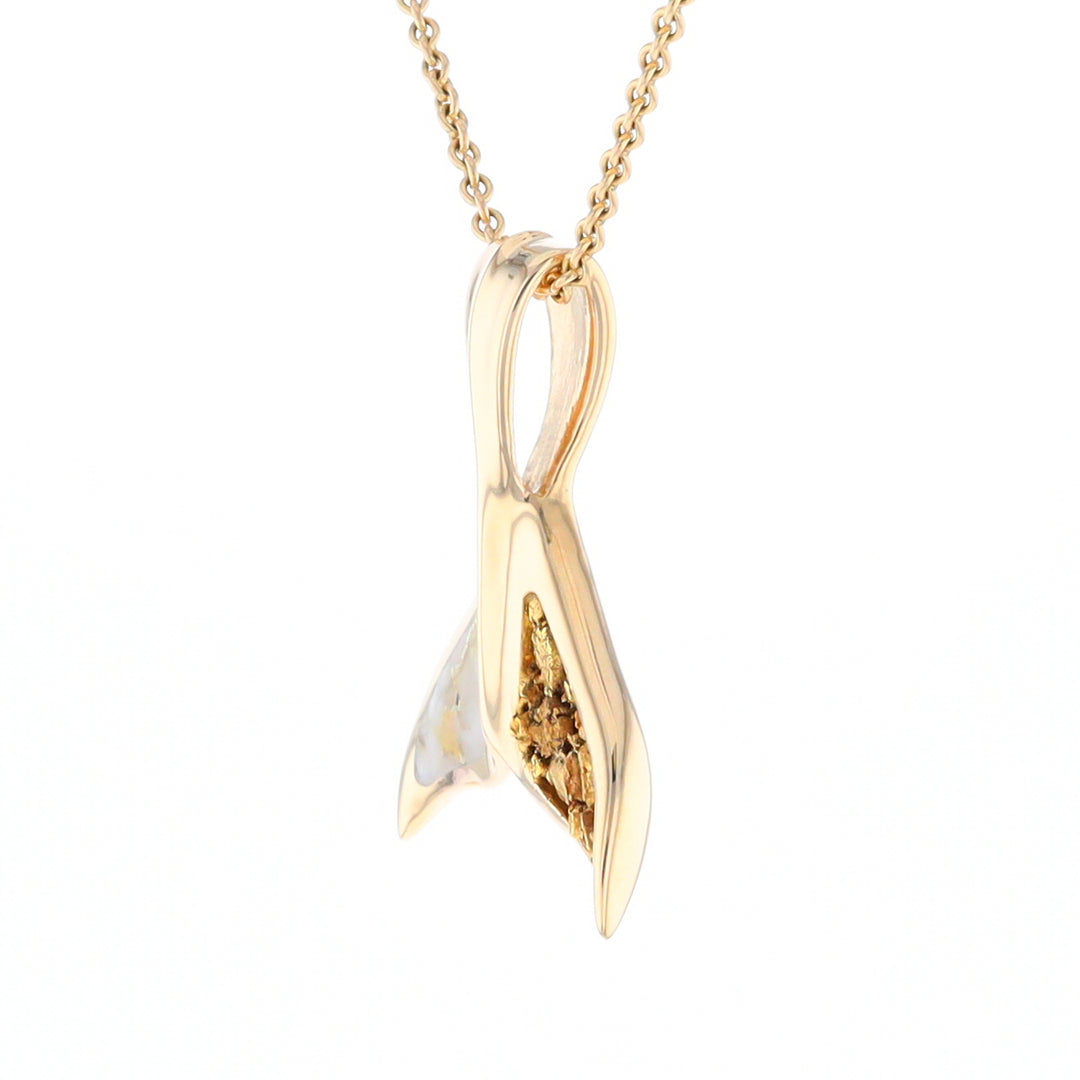 Whale Tail Necklaces Natural Gold Quartz and Nuggets Inlaid Pendant (G1)