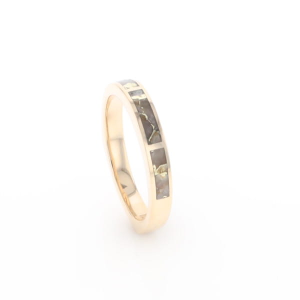 Gold Quartz Ring 3 Rectangle Section Inlaid Band