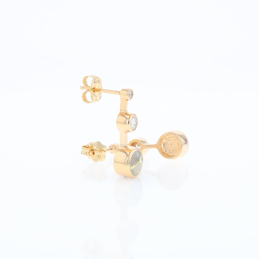 Gold Quartz Round Inlay with Diamond Accents Stud Earrings G1