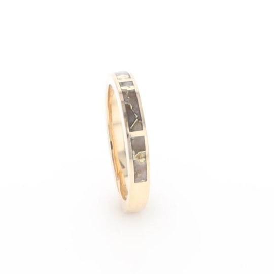 Gold Quartz Ring 3 Rectangle Section Inlaid Band