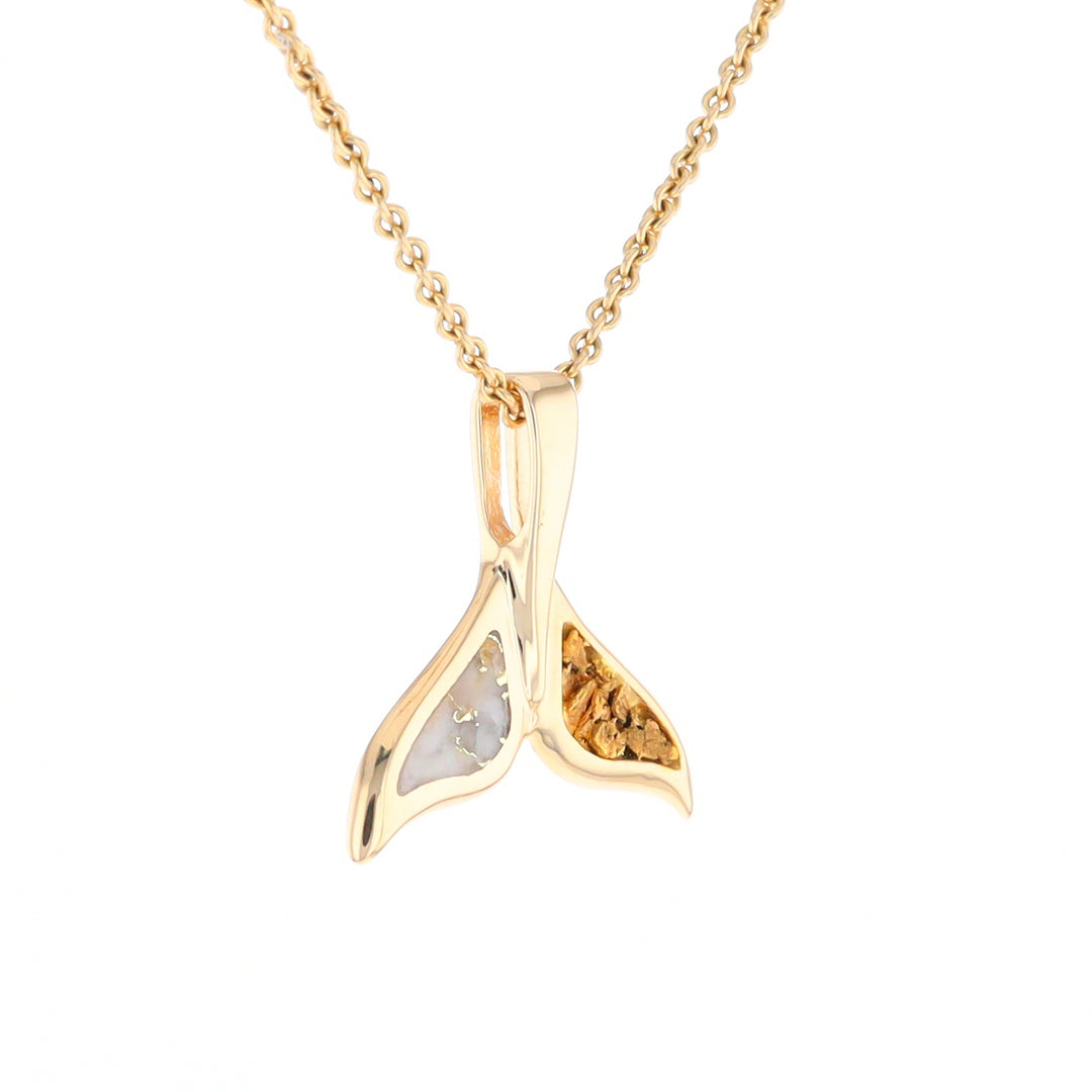Whale Tail Necklaces Natural Gold Quartz and Nuggets Inlaid Pendant