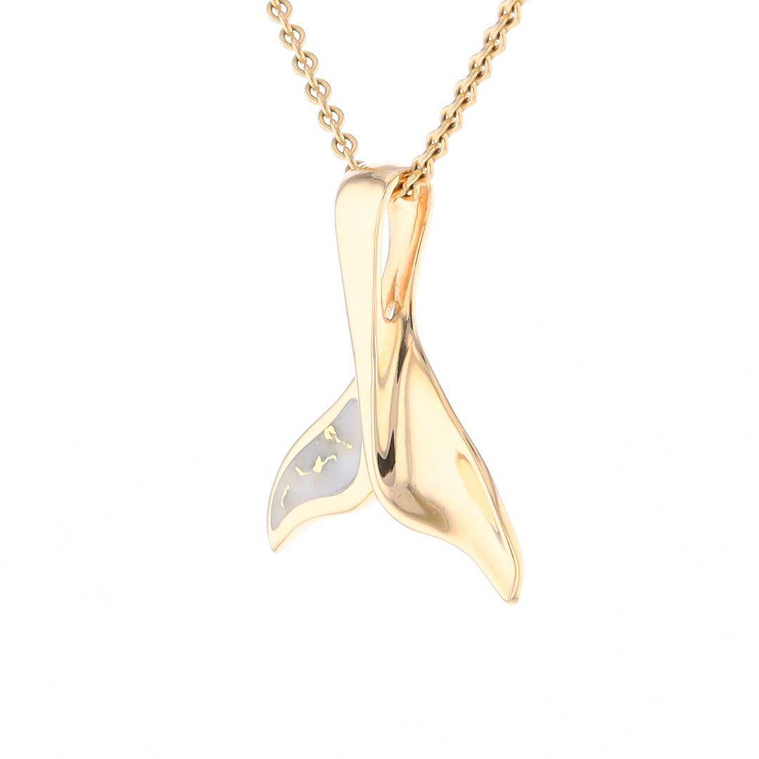 Whale Tail Gold Quartz Single Sided Inlaid Sea Life Pendant