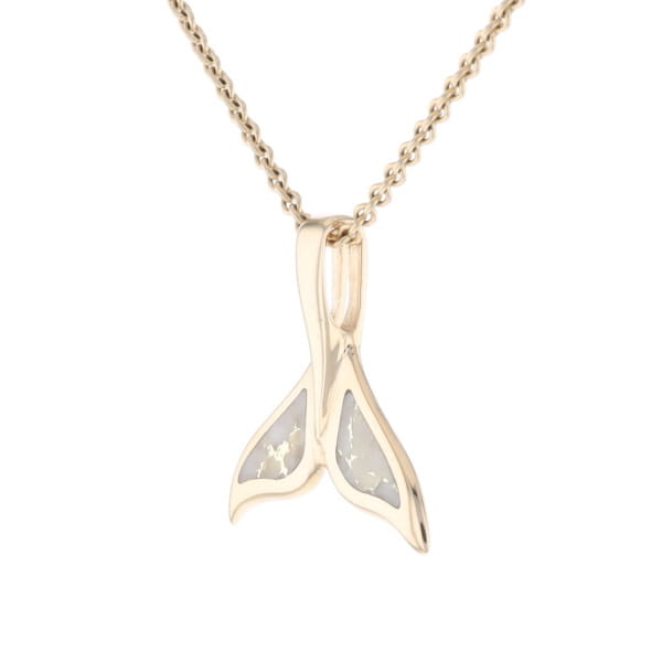 Whale Tail Necklaces Natural Gold Quartz Double Sided Inlaid Pendant