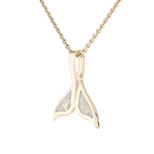 Whale Tail Necklaces Natural Gold Quartz Double Sided Inlaid Pendant