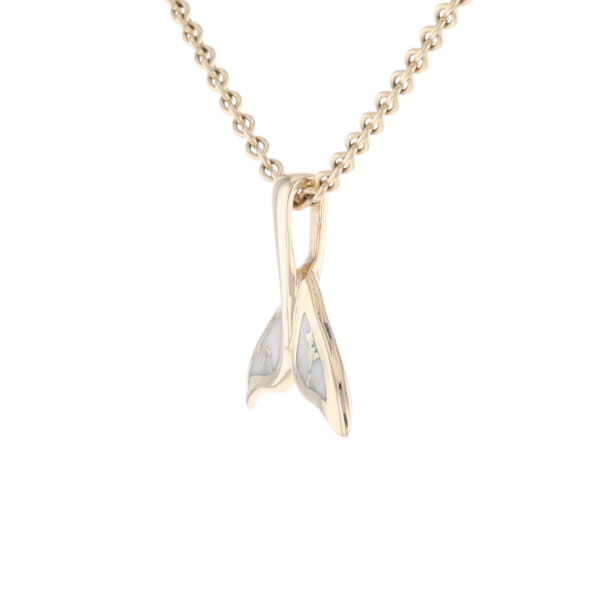 Whale Tail Gold Quartz Double Sided Inlaid Sea Life Pendant