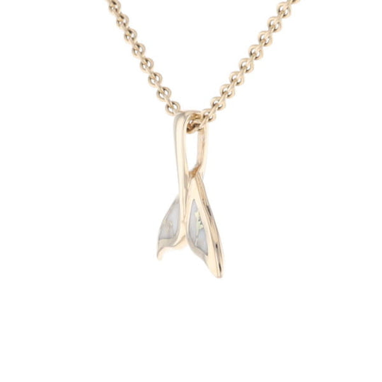 Whale Tail Gold Quartz Double Sided Inlaid Sea Life Pendant