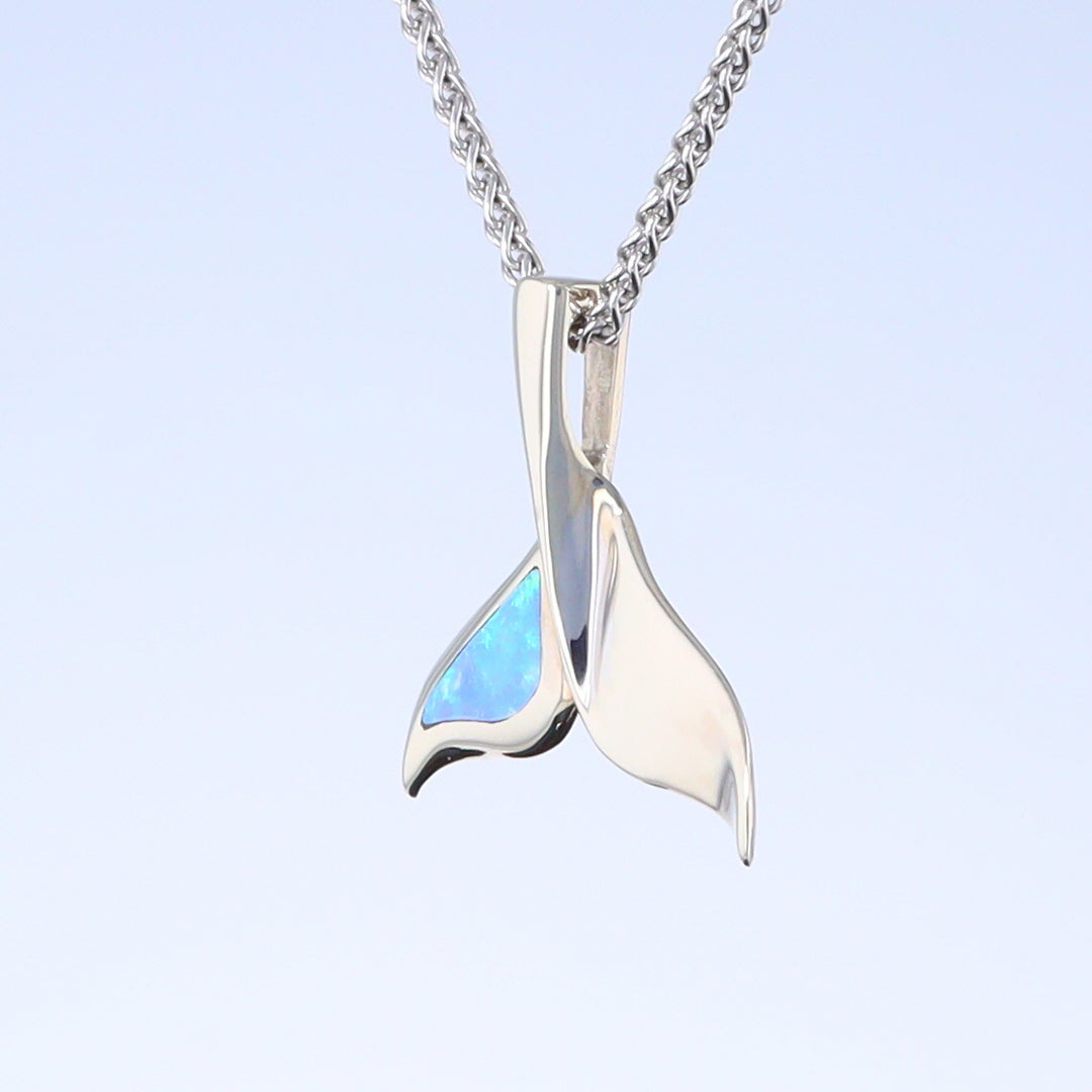 Whale Tail Pendant Natural Opal Single Sided Inlaid Sea Life Pendant