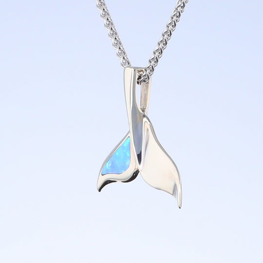 Whale Tail Pendant Natural Opal Single Sided Inlaid Sea Life Pendant