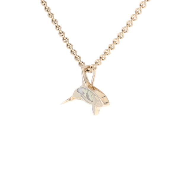 Gold Quartz Necklace Orca Killer Whale Inlaid Sea Life Pendant