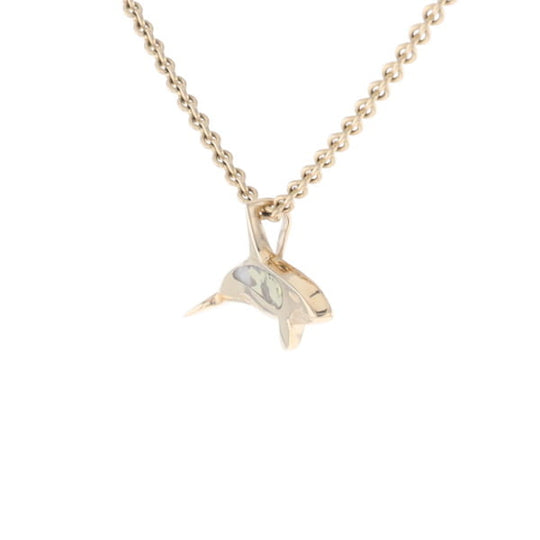Gold Quartz Necklace Orca Killer Whale Inlaid Sea Life Pendant