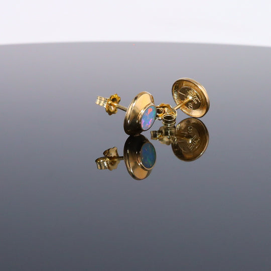 Opal Earrings Round Inlaid Design Studs