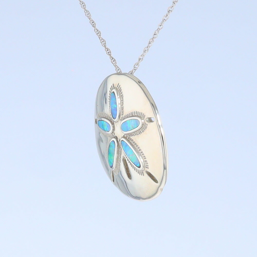Opal Pendant Inlaid Realistic Sand Dollar Sea Life Design