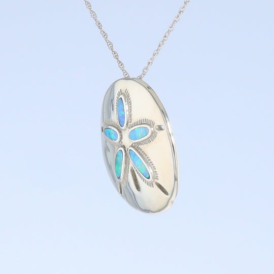 Opal Pendant Inlaid Realistic Sand Dollar Sea Life Design