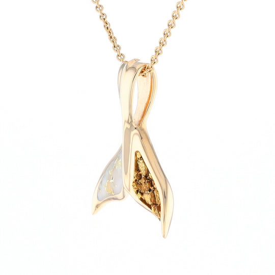 Whale Tail Necklaces Natural Gold Quartz and Nuggets Inlaid Pendant (G1)