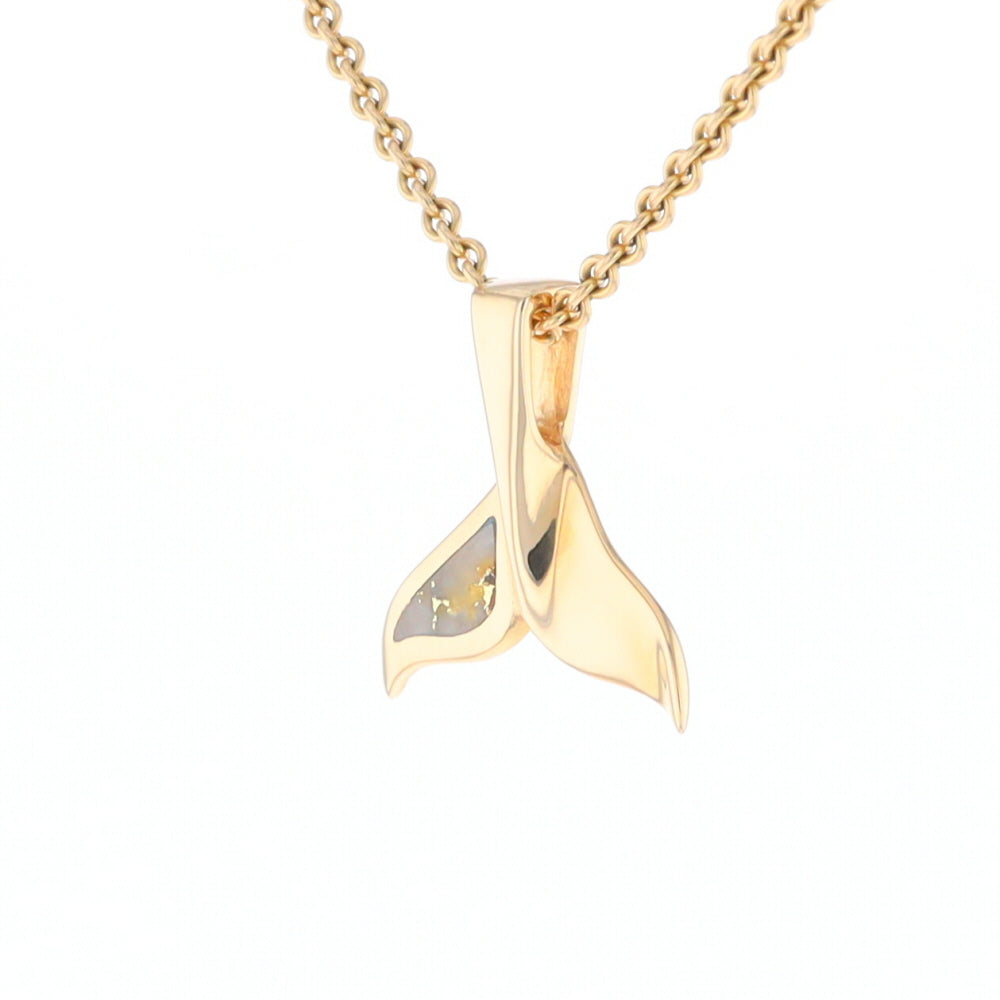Whale Tail Gold Quartz Single Sided Inlaid Sea Life Pendant