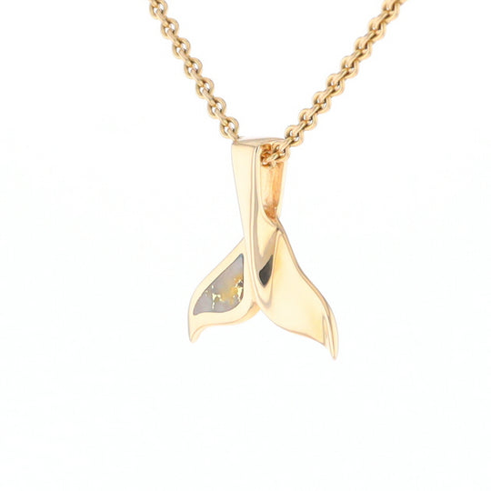 Whale Tail Gold Quartz Single Sided Inlaid Sea Life Pendant