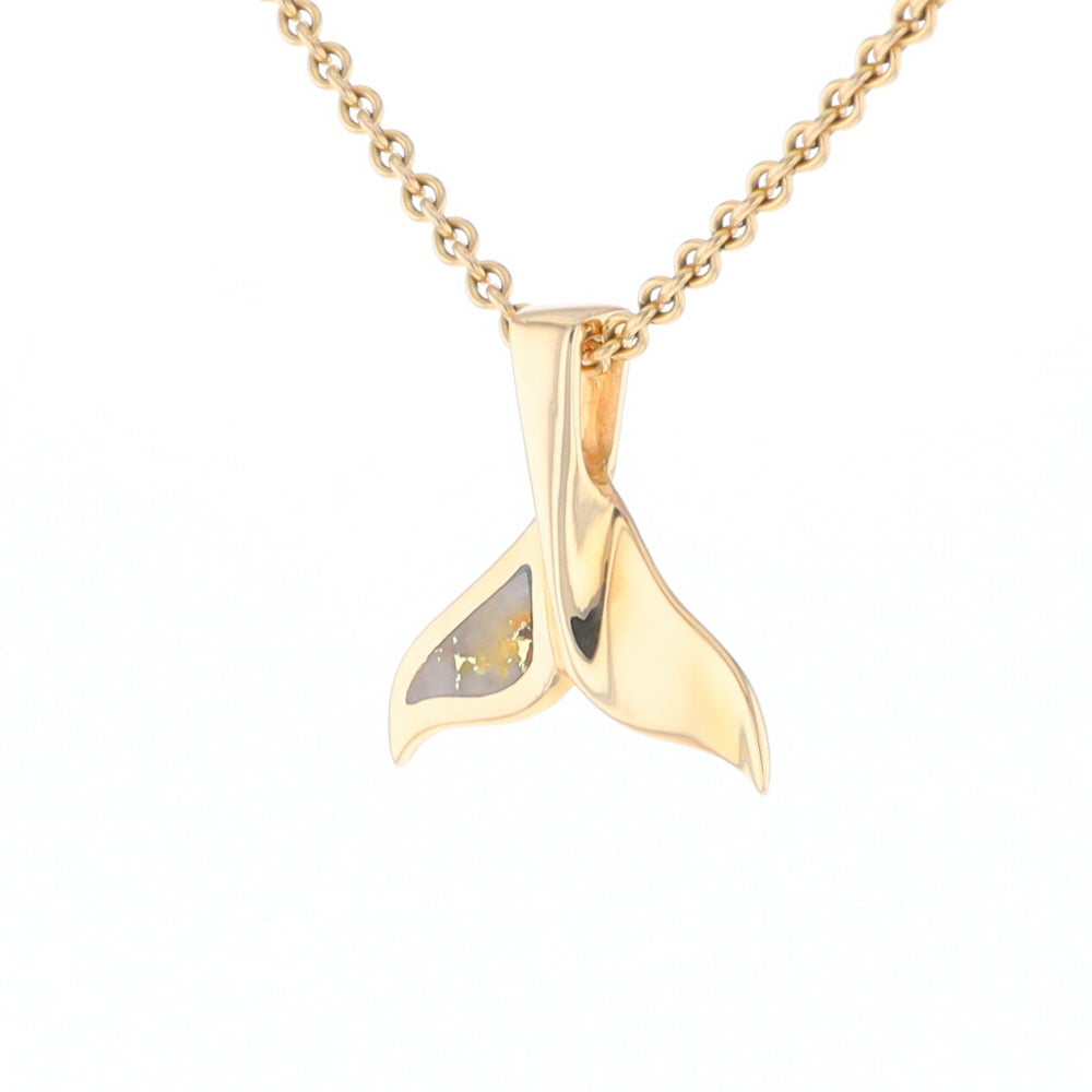 Whale Tail Gold Quartz Single Sided Inlaid Sea Life Pendant