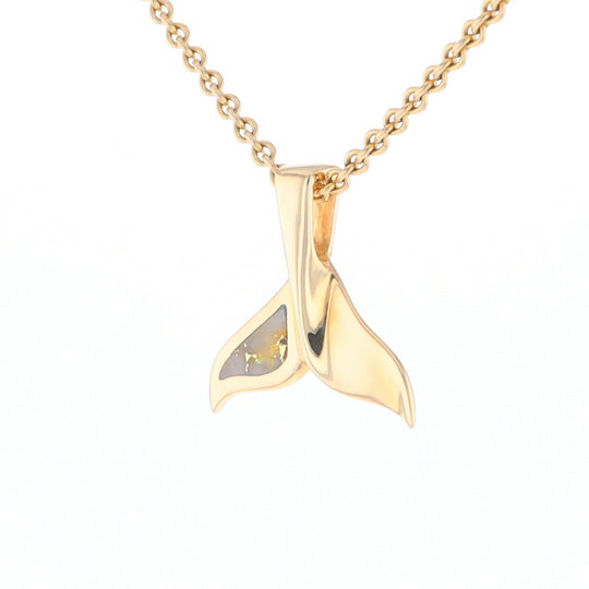 Whale Tail Gold Quartz Single Sided Inlaid Sea Life Pendant