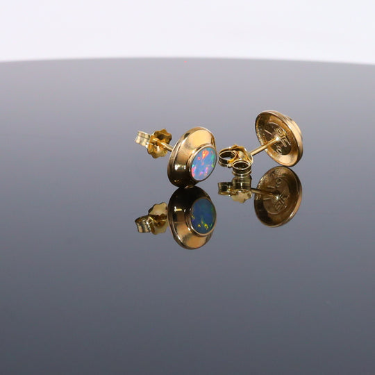 Opal Earrings Round Inlaid Design Studs