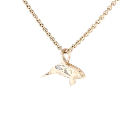 Gold Quartz Necklace Orca Killer Whale Inlaid Sea Life Pendant