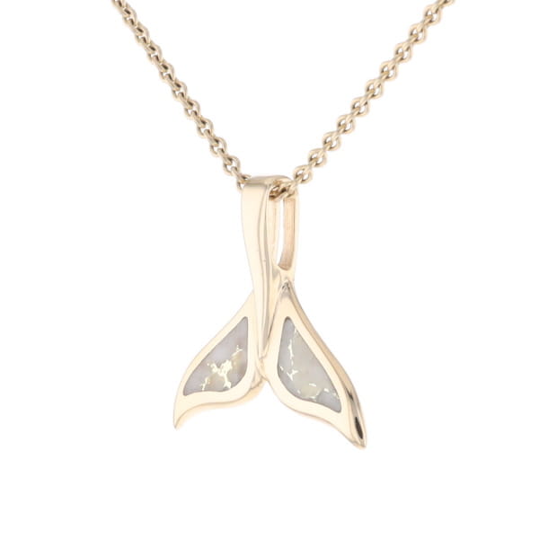 Whale Tail Necklaces Natural Gold Quartz Double Sided Inlaid Pendant