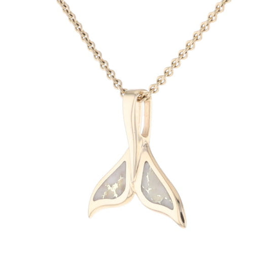 Whale Tail Necklaces Natural Gold Quartz Double Sided Inlaid Pendant