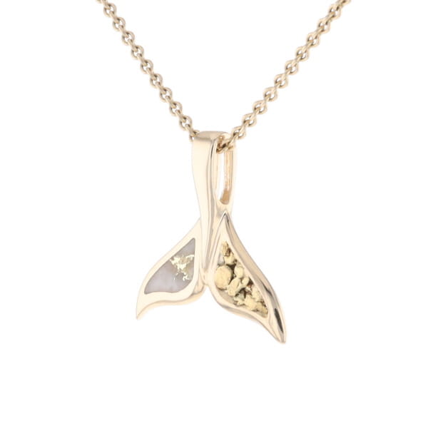 Whale Tail Necklaces Natural Gold Quartz and Nuggets Inlaid Pendant