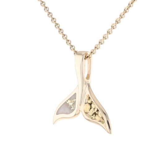Whale Tail Necklaces Natural Gold Quartz and Nuggets Inlaid Pendant