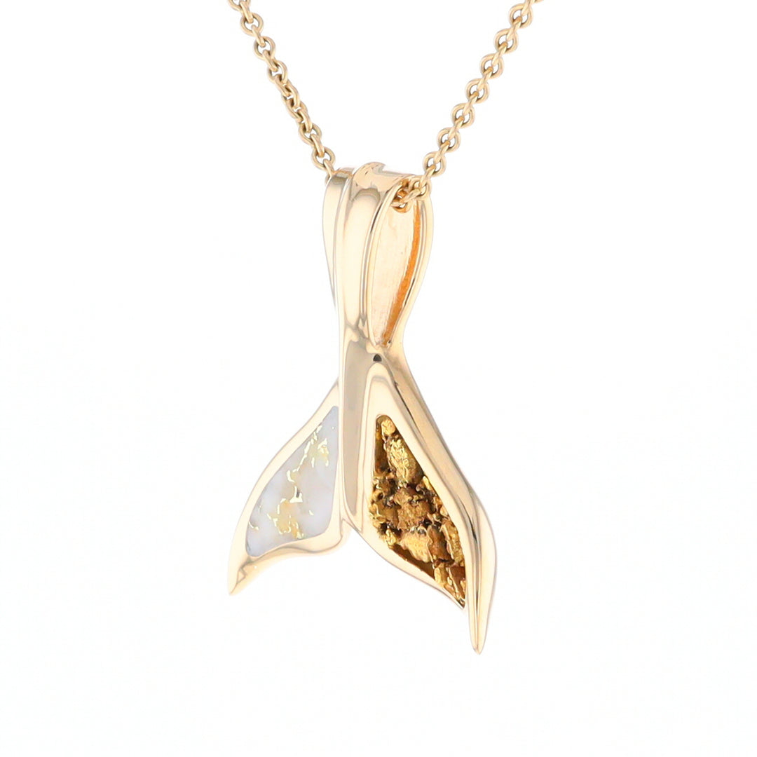 Whale Tail Necklaces Natural Gold Quartz and Nuggets Inlaid Pendant (G1)