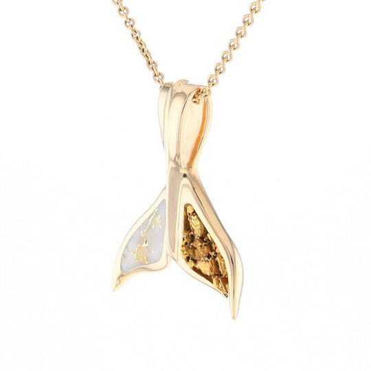 Whale Tail Necklaces Natural Gold Quartz and Nuggets Inlaid Pendant (G1)