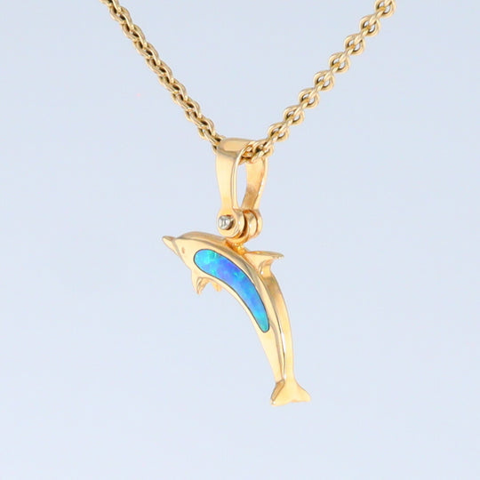 Opal Pendant Inlaid Realistic Dolphin Sea Life Design