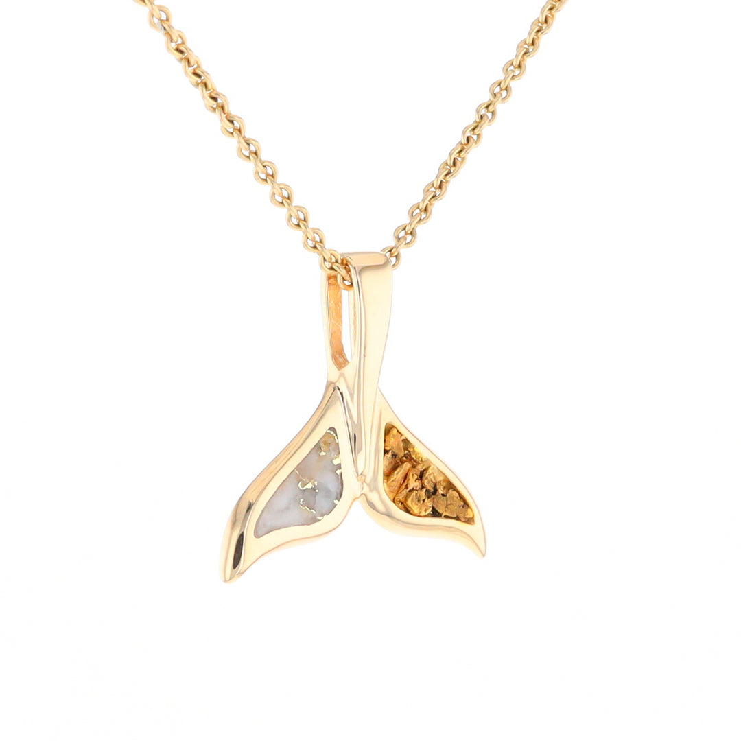 Whale Tail Necklaces Natural Gold Quartz and Nuggets Inlaid Pendant