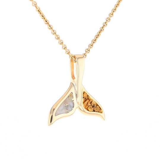Whale Tail Necklaces Natural Gold Quartz and Nuggets Inlaid Pendant