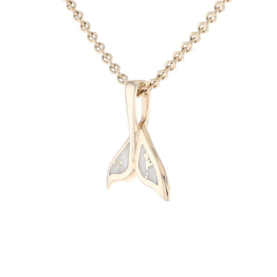 Whale Tail Gold Quartz Double Sided Inlaid Sea Life Pendant