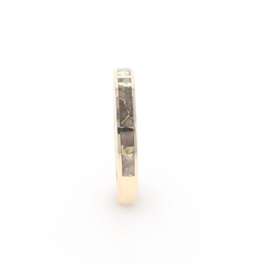 Gold Quartz Ring 3 Rectangle Section Inlaid Band