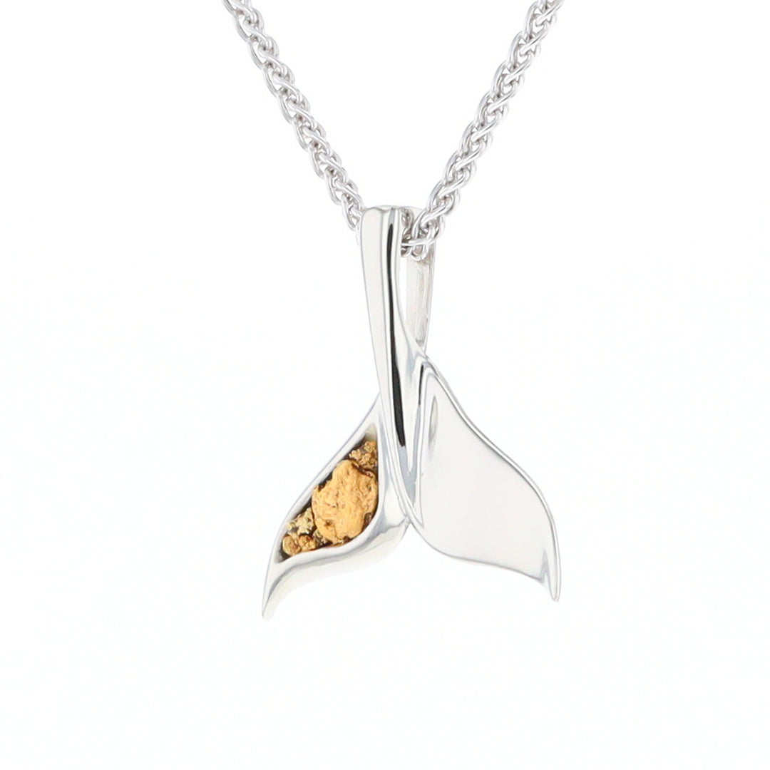 Whale Tail Natural Nuggets Inlaid Sea Life Medium White Gold Pendant