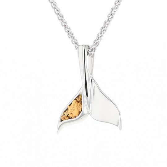 Whale Tail Natural Nuggets Inlaid Sea Life Medium White Gold Pendant