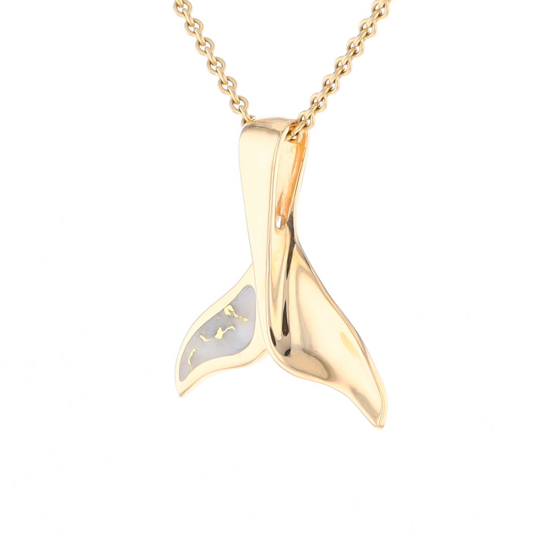 Whale Tail Gold Quartz Single Sided Inlaid Sea Life Pendant