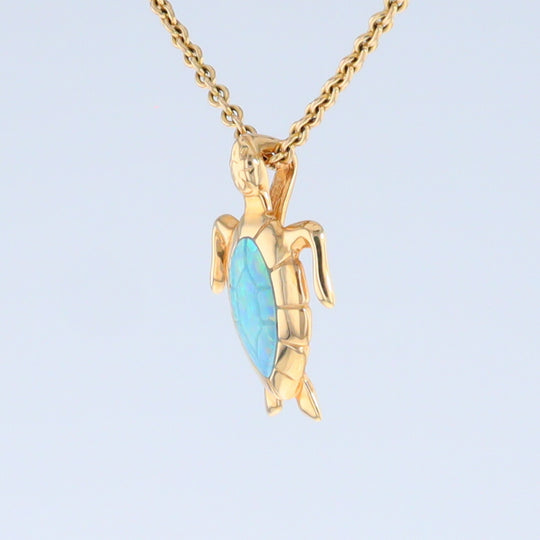 Opal Pendant Inlaid Realistic Design Sea Turtle