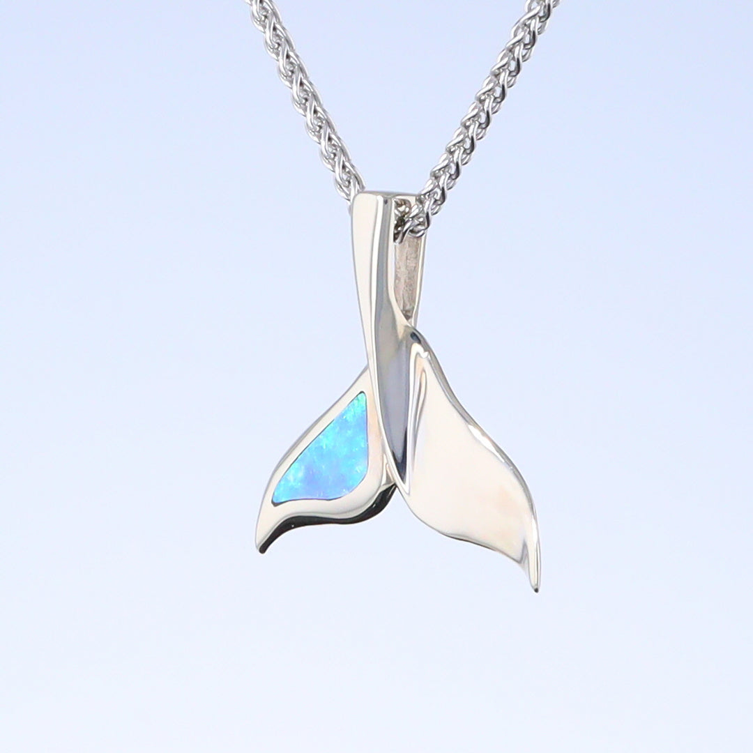 Whale Tail Pendant Natural Opal Single Sided Inlaid Sea Life Pendant