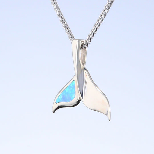 Whale Tail Pendant Natural Opal Single Sided Inlaid Sea Life Pendant